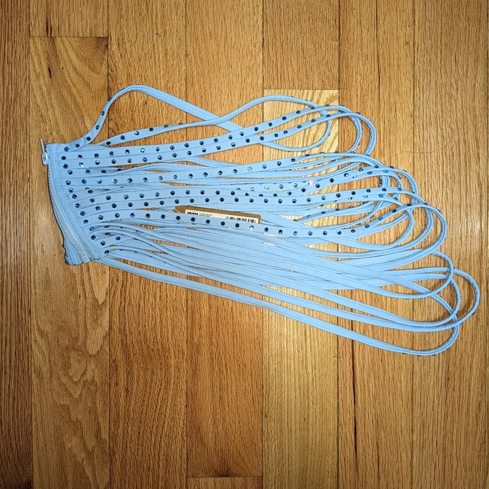 NWT SKIMS RHINESTONE SWIM STRAPPY SKIRT IN IRIS BLUE
